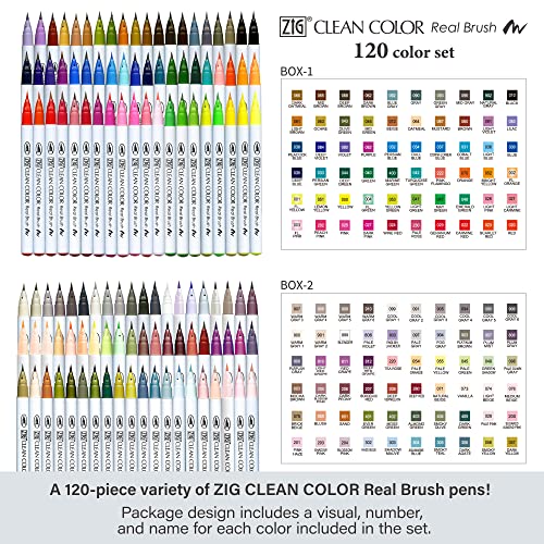 Kuretake ZIG Clean Color Real Brush Marker, 120 Colours set, Made in Japan